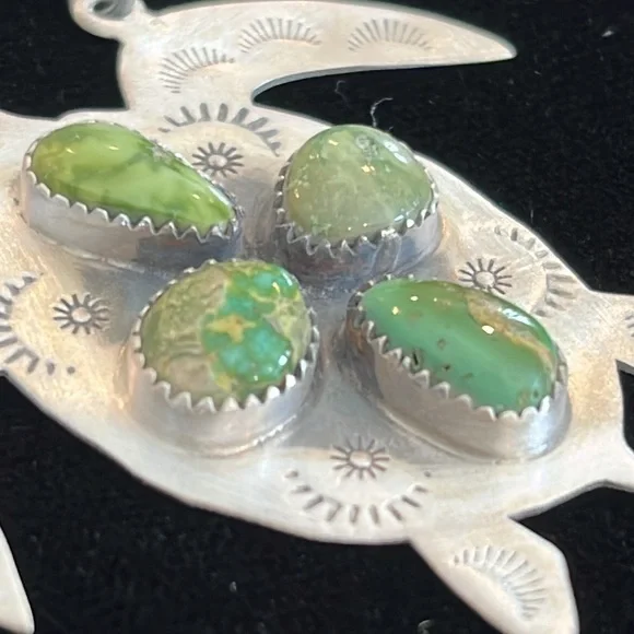 Silver Turtle Pendant Necklace with Palomino Stones - Picture 6 of 6